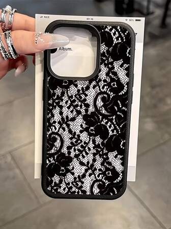 1pc Fashion Personalized Lace Flower Graphic Textured TPU Full Body Shockproof Anti-Slip Phone Case Compatible With IPhone 16 ProMax/16/16 Pro/16 Plus/15/15 ProMax/15 Pro/11/12/13/14 ProMax/11 Pro/11 ProMax/12 Pro/12 ProMax/13 Pro/13 ProMax/14 Pro/14 ProMax, Elegant Creative Design For IPhone 17/17 ProMax/17 Air