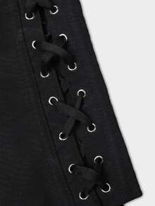 Áo camisole corset gợi cảm, cổ chữ V sâu, dáng ngắn, khóa kéo phía trước, dây buộc bên hông, thiết kế hở lưng, có gọng nâng eo, thích hợp cho phụ nữ mặc trong các dịp như Lễ Tình nhân, tiệc tùng, v.v. - màu đen - Xem 6