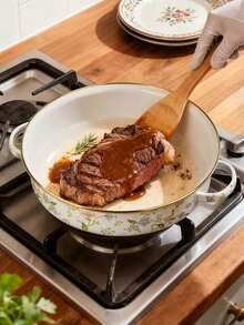 1pc 11 Inch Versatile Thick Enameled Cast Iron Roasting Pan With Dual Handles And Plastic Lid - Perfect For Outdoor Gatherings, Stews, Soups, Food Display - Compatible With Gas And Induction Stoves - Enameled Baking Dish, Casserole, Stew Pot, Dumpling Plate, Serving Tray, Lobster Plate, Barbecue Plate - Catering And Kitchen Supplies - Double Handle Shallow Pot - View 3