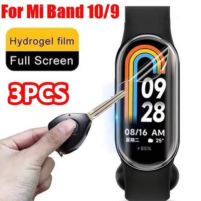 3片装，兼容小米手环10/9水凝胶智能手表屏幕保护膜，防刮软膜，高透明度，柔韧耐用，屏幕保护必备，适用于日常、办公、居家等场合，防水防震防摔防刮。