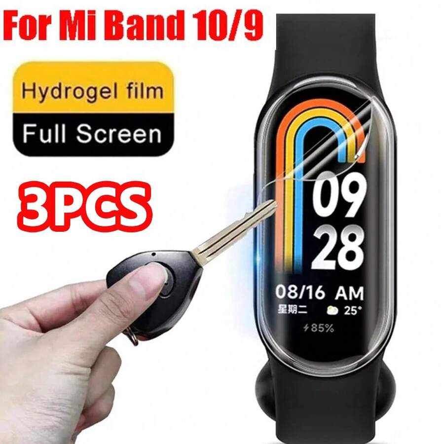 3片装，兼容小米手环10/9水凝胶智能手表屏幕保护膜，防刮软膜，高透明度，柔韧耐用，屏幕保护必备，适用于日常、办公、居家等场合，防水防震防摔防刮。