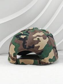 1顶迷彩水钻棒球帽，时尚男女通用户外可调节帽，涤纶材质，春夏款 - 彩色 - 查看 2