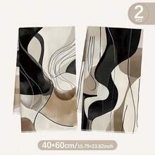 MEMNUN 2pcs Modern Fashionable Bohemian Khaki Black Color Block Abstract Geometric Printed Kitchen Towels, 15.75*23.62in(40*60cm) Super Soft Absorbent Microfiber Modern Kitchen Towels, Dish Towels, Hand Towels, Dish Cloths, Home Decor, Kitchen Decor, Cleaning Supplies, Suitable For Restaurant, Kitchen, Bathroom, Holiday Decoration And Gifts, All Season - Multicolor - View 2