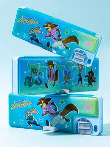 Disney Zootopia Image Multi Functional Pencil Box Student Double Layer Large Capacity Pencil Box Flowing Sand Stationery Storage Box Divided Orderly Storage Cute Cartoon Pen Box Cover Double Sided Magnetic Buckle Back To School Gift Back To School Season Essential - Zootopia Multifunctional Pencil Case - View 2