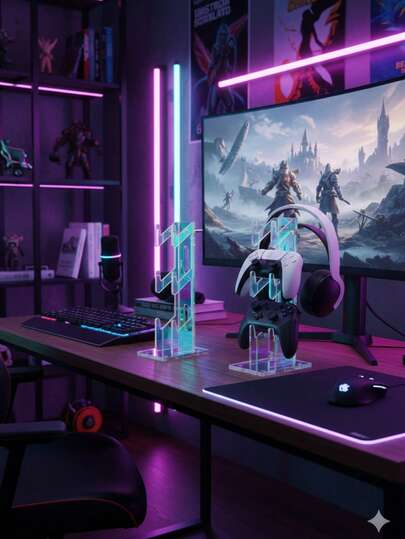 Compatible avec les manettes Switch/X1 Box/Manettes de jeu, support de rangement pour casque, support de manette à double/triple couche en acrylique, support universel pour casque/manette, support mural pour casque, organisateur de accessoires de jeu de bureau, disponible dans différents styles et couleurs vives, pour 4/5