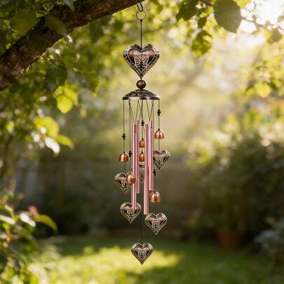 1pc Heart-Shaped Copper Wind Chime Outdoor Patio Wind Chime With Romantic Decoration Lovely Garden Gift For Home Decor