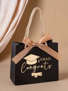 2/10/30个装毕业帽印花礼品袋，带编织绳提手，5.6 x 2.4 x 4.7 英寸迷你烫金印花礼品袋，带蝴蝶结丝带，毕业派对回礼袋，派对礼品盒（绿色、酒红色、黑色） - 彩色 - 查看 11