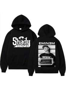 Rapper Eminems Double Sided Print Hoodie Men Women Hip Hop Vintage Oversized Hoodies Trendss Fashion Hooded Sweatshirts Streetwear Sweatshirts For Women Hoodies For Men Black Hoodie For Women Men's Hoodie Sweatshirts For Men - 黑色 - 查看 1