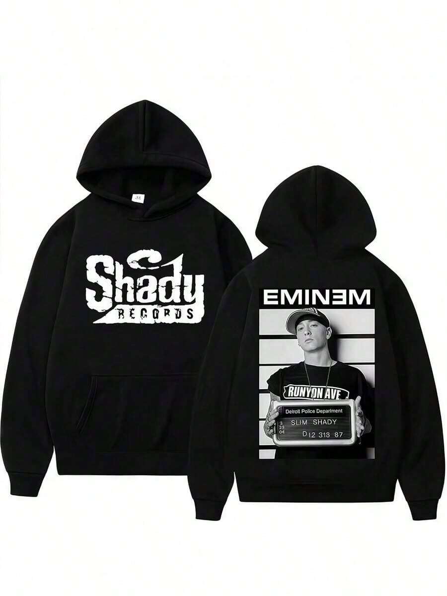 Rapper Eminems Double Sided Print Hoodie Men Women Hip Hop Vintage Oversized Hoodies Trendss Fashion Hooded Sweatshirts Streetwear Sweatshirts For Women Hoodies For Men Black Hoodie For Women Men's Hoodie Sweatshirts For Men - 黑色 - 查看 1