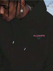 ALLSAINTS London Japanese Streetwear Hoodie 100% Cotton, Casual, Comfortable, Durable, Unique Graphic Print, Double-Sided Printed - 黑色 - 查看 2