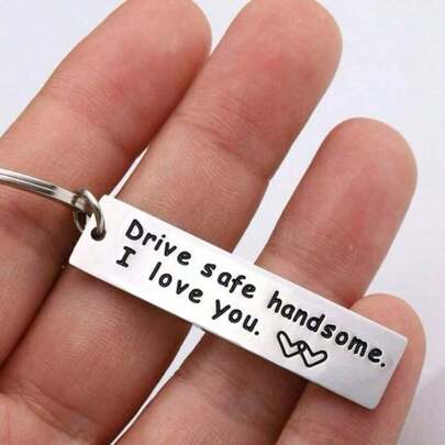 Street 1pc Man's Slogan Graphic Engraving Keychain Stainless Rectangle Charm Casual Keychain For Daily Gift Car Key Accessories Car Accessories Bag Charm School Cute Goth Y2k