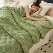 Coperta in pile di flanella a doppio strato spessa, coperta per divano, ufficio, pisolino, calda coperta in taffetà, coperta scialle per dormitorio, lenzuolo - Waffle - Marrone - Visualizzare 2