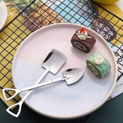 2 st/4 st dessertskedar i rostfritt stål, hållbara miniskopor lämpliga för glass, vattenmelon, frukt och sylt, perfekta för middagar, kaffe- och terörning, perfekt för café