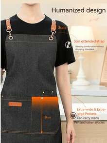 1pc Waterproof & Oil-Resistant Apron With Large Pocket, Polyester Anti-Stain Kitchen Apron, Adjustable Neck Strap, Waterproof & Splash-Proof, Widened Strap, Suitable For Cooking, Household, Restaurant, Craft, Garden, BBQ, School, Cafe, Unisex, Holiday Gift - Black - View 5