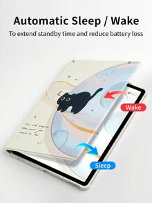 Funda protectora ultra delgada y giratoria, compatible con Samsung Galaxy Tab S9 FE+ S9+ 12.4 pulgadas S9 S9FE A8 S7+ S8+ S7FE S7 S8 S6lite, con diseño de ranura para lápiz, cubierta protectora a prueba de golpes, cubierta trasera transparente - Planeta Gato Negro - Ver 3