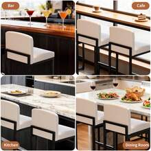Juego de 2 taburetes de Bar Modernos con Respaldo y reposapiés, sillas tapizadas de Piel sintética para Cocina, Isla Comedor, Bar, Color Blanco - Blanco - Ver 5