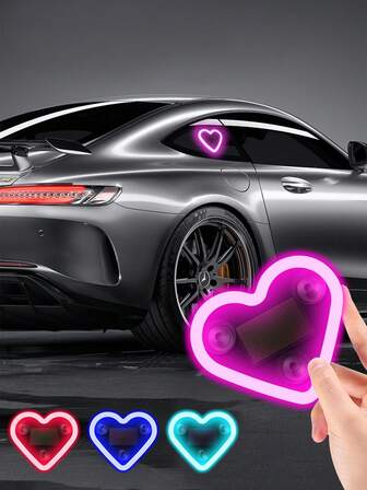 1 pieza Luz de ambiente LED con forma de corazón alimentada por energía solar, lámpara de neón con forma de corazón USB para decoración del interior del automóvil, linda y divertida, sin necesidad de cableado, iluminación automática por la noche, regalo de Navidad portátil para agregar una cálida ambientación para el automóvil o el hogar