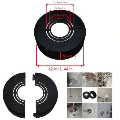 2PCS Split Pipe Decorative Cover 20mm Raised Faucet Decorative Cover Wall Split Flange Adjustable Wall Mount Plumbing Cover Fittings Shower Pipe Cover Plate Black