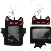 Funda para Tarjetas de Peluche con Alas de Demonio Negra 2 Piezas Llavero Porta Credenciales Colgante Protector para Tarjetas de Identificacin y Fototarjetas Uso Escolar y - Negro - Ver 9