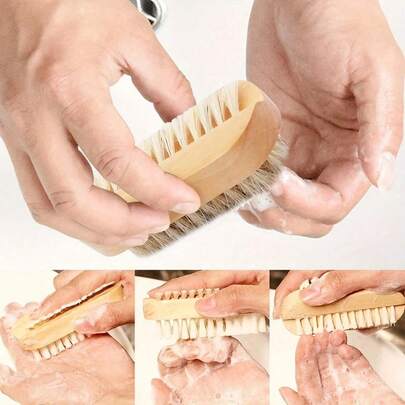 1pc Double-Sided Wooden Nail Brush, Multipurpose Nail Cleaner For Fingers And Toes