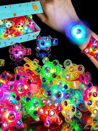 24 Pieces Of Glowing Rotating Bracelets, LED Rotating Lighted Wristbands, Glowing Strap Flash Wristbands As Jewelry, Gift Bag Fillers For Birthdays, Graduations, Weddings, Parties, Carnivals, Easter, Birthday Parties Decorations, Night Light, Party Bag Fillers For Toys, Men's Creative Gifts, Personalized Gifts, Festival Accessories, Party Small Gifts, Outdoor Games, Glowing Party Supplies (Random Styles)