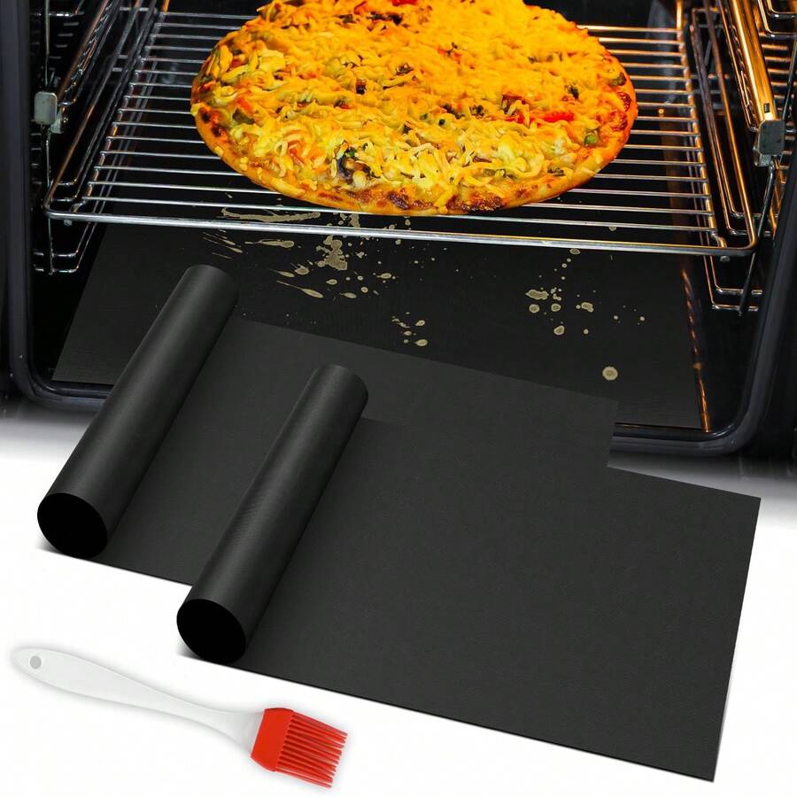Oven Liners For Bottom Of Oven, 2 Pack Reusable Large Thick Heavy Duty Oven Mat Set, Non Stick Oven Mats For Bottom Of Electric Oven Gas Oven Toaster Oven Microwave Stove Grill, Easy To Clean - Black - View 1