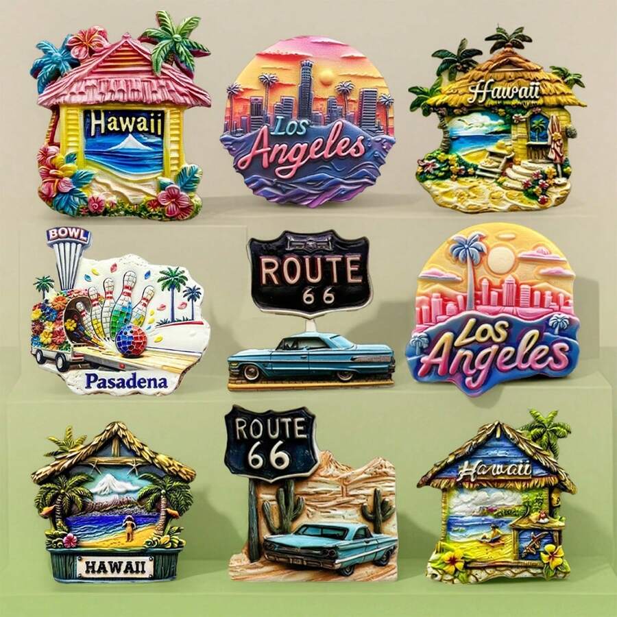 1 chiếc nam châm tủ lạnh 3D hình hoàng hôn Hawaii và Los Angeles, quà lưu niệm du lịch, trang trí nhà cửa, nhãn dán nam châm dán tủ lạnh.