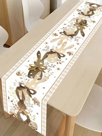 1 pieza Camino de mesa de Pascua con conejito, mantel con patrón de huevos de Pascua y hojas de color café, decoración de mesa de cocina y comedor de primavera, decoración de fiesta festiva al aire libre, decoración del hogar de Pascua feliz, regalo de estilo rústico, 13x70 pulgadas