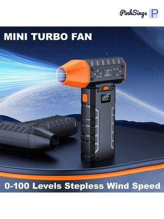 High-Speed Violent Turbine Fan With Turbo Button- Portable, Rechargeable Lithium Battery Mini Snow Blower, Ideal For Camping, Outdoor Activities, And Home Use - 100 Gears Turbo Jet Fan With LCD Display, Camping Essentials | Super Power Turbo Fan