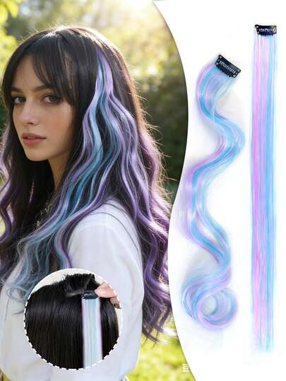 Unicorn Wave Hair Extensions Set (Straight & Wavy) - 1pc/6Pcs 20 Inch Heat Resistant Clip-Ins, Colorful Bohemian Highlights For Christmas Festival (Pre-Styled)