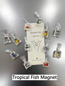 7个逼真水袋鱼冰箱贴，卡通海洋热带小鱼装饰磁贴，个性化冰箱贴，适用于厨房、办公室、白板、储物柜和洗碗机，厨房和家居装饰，派对礼物 - 彩色 - 查看 9