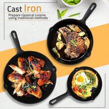 Set Of 3 Cast Iron Non Stick Skillet Griddle Cooking Pan Pre-Seasoned Frying Pan - Black - View 7
