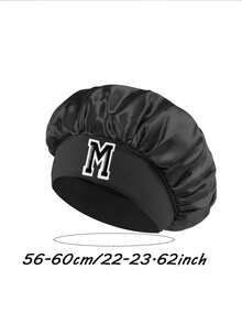 1Pc Women Bonnet Hat A-Z Letters Elastic Wide-Brim Silky Satin Bonnet - Secure-Fit Sleep Cap For Hair Protection, Ultra-Soft Breathable Design With Non-Slip Inner Band