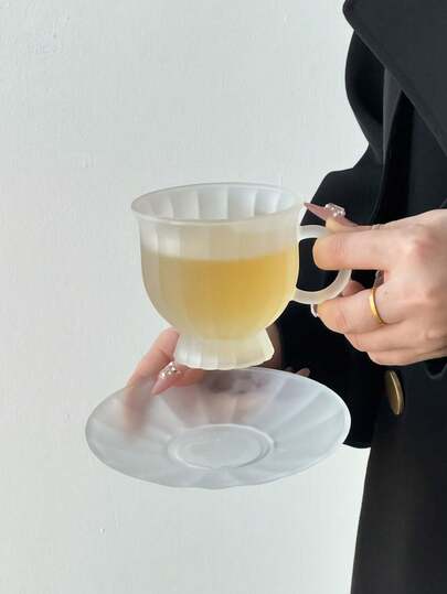 1 Set de taza y platillo de café de vidrio esmerilado, diseño minimalista esmerilado, taza de café de vidrio con capacidad de 180ml y platillo, taza de desayuno, taza de leche, taza de jugo, taza de agua, taza de té de la tarde, taza de café, taza de espresso, taza de té negro, taza y platillo de regalo