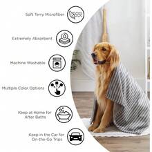 DII Bone Dry Microfiber Pet Bath Towel with Embroidered Paw Print, 44x27.5", Ultra-Absorbent & Machine Washable for Small, Medium, Large Dogs and Cats-Gray Stripe - Marina de rayas - Ver 8