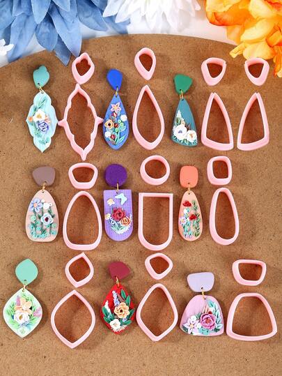 2/4/20 piezas Cortador de arcilla polimérica de geometría irregular para hacer joyas, herramienta de arcilla para pendientes con flores, molde de arcilla polimérica para vacaciones de verano en la playa, kit de fabricación de joyas