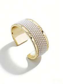 Vintage French Style Inlaid Pearl Alloy Heavily Crafted Fashion Open Bangle Bracelet For Women - Bracelet - View 5