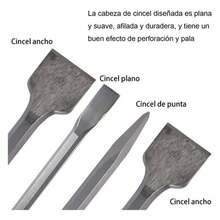 Kit de 4 brocas de cincel de vástago redondo y punta plana para martillo eléctrico, para estructuras de hormigón - Plateado - Ver 6