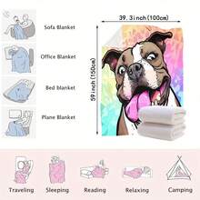 Cozy Cartoon Dog Print Flannel Blanket - Soft,, Versatile Home, Office, Travel, And Outdoor Use - Grey - View 11