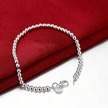 925 Sterling Silver Plated 4mm Smooth Beads Ball Chain Bracelet Jewelry - Silver - View 1