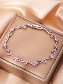 1 chiếc vòng tay tennis đính đá Zirconia cao cấp, sáng bóng, thiết kế hoa lá độc đáo, nhiều màu sắc để lựa chọn, phụ kiện thời trang cho nữ, trang sức cưới, ý nghĩa tình yêu vĩnh cửu, quà tặng Ngày của Mẹ, Ngày Valentine, quà Giáng sinh. - Hồng - Xem 3