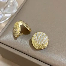 1 Pair Stylish And Sparkling Shell Earrings, Inlaid With Dazzling Crystals - Ocean-Inspired Design, A Perfect Gift For Beach And Fashion Lovers, Valentine's Day Gift, - Multicolor - View 7