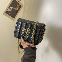 Embossed Double Swallow Buckle Chain Bag Fashion Versatile Women's Crossbody Bag High-Quality Retro Lightweight Luxury Shoulder Bag - 黑色 - 查看 2