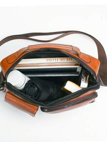 1pc Multifunctional Waterproof Square Crossbody Shoulder Bag, Suitable For Back To School, College, Business Travel, Made Of PU Leather, Minimalist Retro Business Casual Style, Fashion Versatile, Suitable For Men, Boys, College Students, Boyfriend, Can Be Used As A Gift Valentine'S Day Phone Bag - Multicolor - View 7