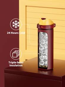 Meoky 24oz Vacuum Insulated Water Bottle with 2-in-1 Straw and Spout Lid, Insulated Cup, Keep Cold 24H, Leak-Proof, Fits in Car Cup Holder, Stainless Steel Tumbler for Sports, Travel, and School - 紅棕色 - 查看 2