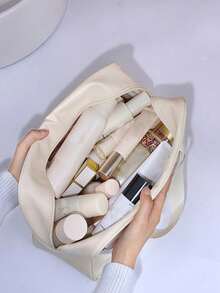 3pcs/Set: 1pc Fashion Square Bag, Portable Toiletry Bag, Waterproof Toiletry Bag, Large Capacity Cosmetic Bag, Beach Bag, Beach Essentials, Beach Towel Storage Box, Beach Accessories, Summer Makeup Bag, Cosmetic Storage Box, Cosmetic Storage Pouch, Makeup Bag Charger Case Packing Cubes For Women For Men Charger Bag - White - View 8