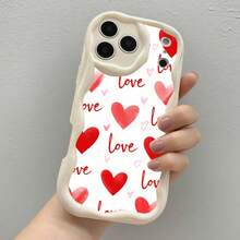 1PC Phone Case ,  Love Hearts Red White Pattern , Stylish Phone Case, Phone Decoration, All-around Lens Protection, Creative Small Gift, Funny Gift for Boys and Girls - ホワイト - チェックする 4