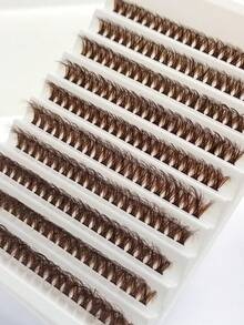 200pcs D-Curl Brown False Eyelashes, Natural Soft & Fluffy, Faux Mink Material, Suitable For Daily, Party, Valentine's Day Makeup, DIY At Home, Reusable - D - 查看 5