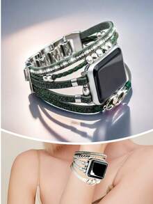 Beaded Boho Bracelet Compatible With Apple Watch Band Series 1-8, SE, Ultra, 38mm/40mm/41mm/42mm/44mm/45mm/46mm/49mm, Handmade Multilayer Wrap Watch Strap For Replacement