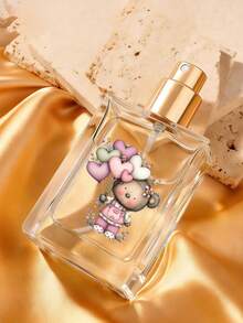 50ml Glass Refillable Perfume Bottle With Teddy Bear & Heart Bouquet Pattern, Mini Travel Spray Bottle, Perfect Gift For Anniversary, Birthday, Valentine's Day